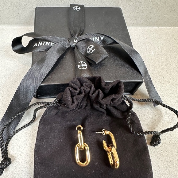 Anine Bing Kaia Earrings - Gold Link Drop - NWT in Box (14K gp) - Picture 2 of 3